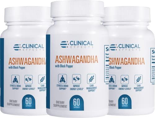 Clinical Effects Ashwagandha with Black Pepper for Stamina and Calm - 3 Pack, 180 Ashwagandha Capsules - Made in The USA