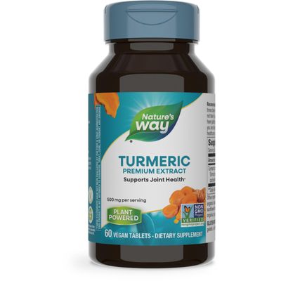 Nature&#39;s Way Turmeric, Premium Extract, Supports Joint Health, Standardized to 95 Curcuminoids, 500 mg per Serving, Non-GMO Project Verified, 60 Tablets