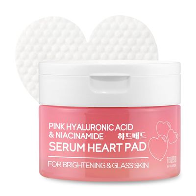 TENZERO Pink Hyaluronic Acid Niacinamide Serum Heart Pad 50ea, Hydrating &amp; Brightening Glowing Face Toner Pads, Korean Facial Radiance Pads, Dry Skin, 150g