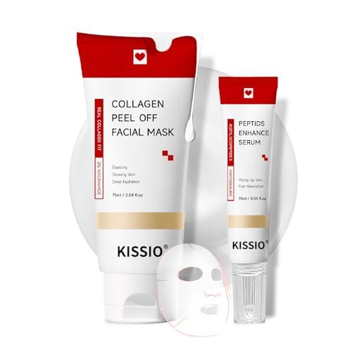 KISSIO Collagen Wrapping Mask Set,Enhance Serum and Peel Off Facil Mask for Elasticity,Hydrating,Glowing and Plumping Skin,Face Mask with Collagen,Peptide and Niacinamide,Skin Care
