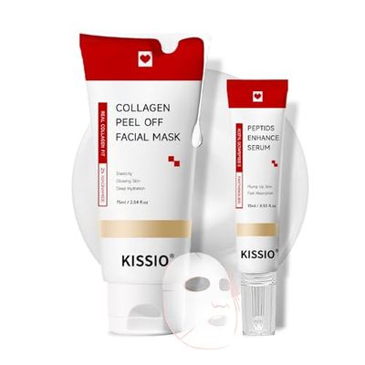 KISSIO Collagen Wrapping Mask Set,Enhance Serum and Peel Off Facil Mask for Elasticity,Hydrating,Glowing and Plumping Skin,Face Mask with Collagen,Peptide and Niacinamide,Skin Care