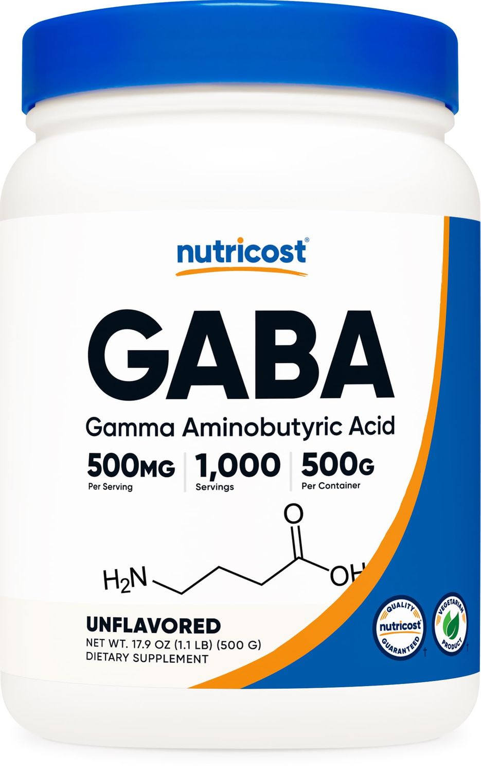 Nutricost Pure GABA 500G Powder Gamma Aminobutyric Acid 500 Grams1.1 pounds