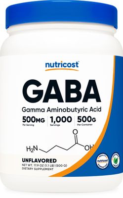 Nutricost Pure GABA 500G Powder Gamma Aminobutyric Acid 500 Grams1.1 pounds