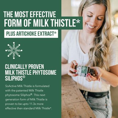SoActive Milk Thistle: 10X More Effective Milk Thistle Phytosome, Optimized for Essential Bioactive Silybin A & B Plus Bilear Artichoke Extract & Bile Enhancer - Liver Support 60 Servings