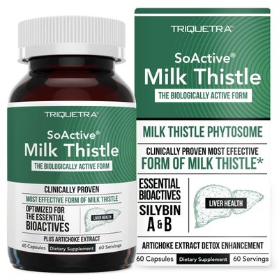 SoActive Milk Thistle: 10X More Effective Milk Thistle Phytosome, Optimized for Essential Bioactive Silybin A &amp; B Plus Bilear Artichoke Extract &amp; Bile Enhancer - Liver Support 60 Servings