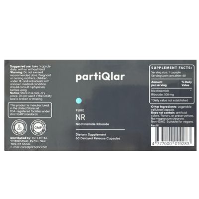 partiQlar Nicotinamide Riboside NR 500mg - NR Supplement for Cellular Health, Anti-Aging, Energy &amp; Metabolism Support - 2-Month Supply 60 Capsules