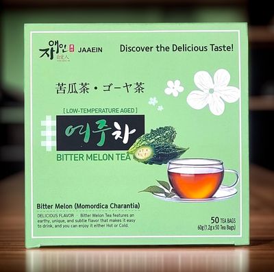 Bitter Melon Tea 100 Natural Pure Korean Gohyah Fruit Tea Ampalaya Karela Leaves No Sugar, Caffeine Free, Gluten Free, Vegan, Low Temperature Aged 50 Tea Bags Product of KOREA