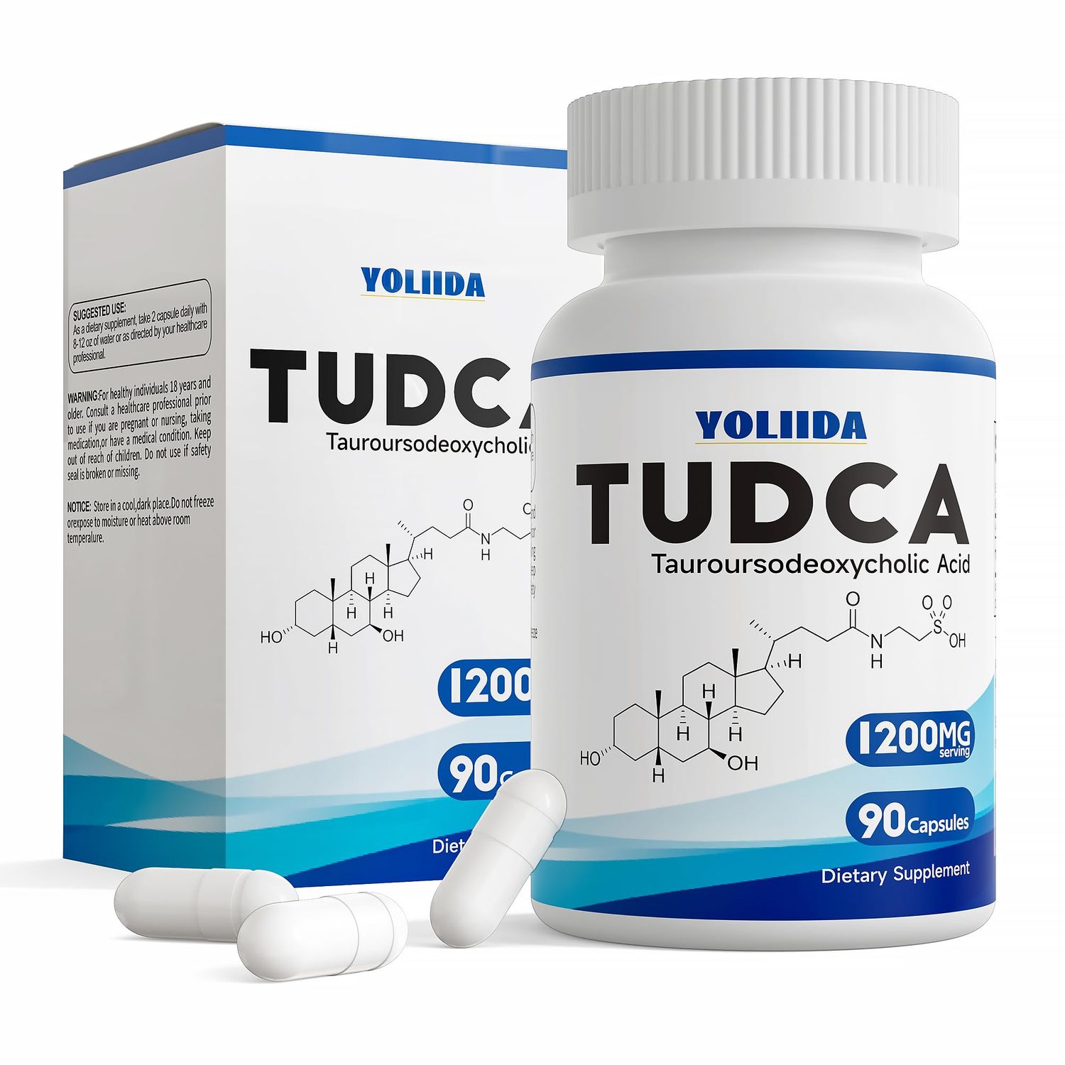 YOLIIDA TUDCA 1200mg 90 Capsules Liver Supplement Bile Salts Liver Cleanse Detox &amp; Repair Gallbladder Cleanse