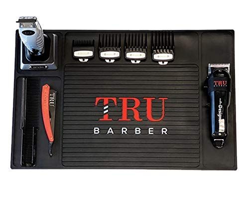 TRU BARBER Organizer Mat 18 X 13&#39; BLACK Flexible PVC Station Mat, Salon Barbershop Work Station Pads, Beauty Salon Tools, Anti-Slip