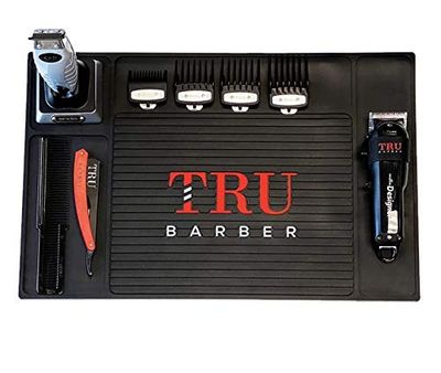 TRU BARBER Organizer Mat 18 X 13&#39; BLACK Flexible PVC Station Mat, Salon Barbershop Work Station Pads, Beauty Salon Tools, Anti-Slip
