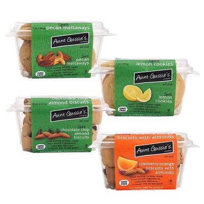 Aunt Gussie&#39;s - Variety Pack - Pecan Meltaway, Lemon, &amp; Chocolate Chip Almond Spelt Sugar Free Cookies &amp; No Sugar Added Wheat Cranberry Orange Almond Biscuits - 4 Pack 1 of Each