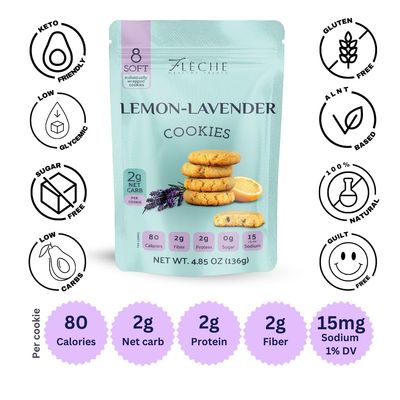 European Lemon-Lavender Cookies, Sugar Free, Vegan, Low Carb, Dairy Free, Gluten Free, Fleche Healthy Treats, 4.85OZ Pack of 1