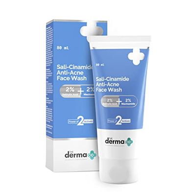 The Derma Co Sali-Cinamide Anti-Acne Face Wash with 2 Salicylic Acid &amp; 2 Niacinamide Helps Reduce Acne &amp; Acne Marks Deeply Cleanses Clogged Pores 2.71 Fl Oz80ml
