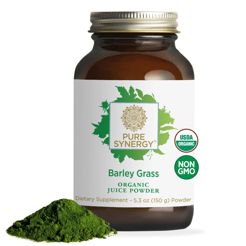 PURE SYNERGY Organic Barley Grass Juice Powder Chlorophyll-Rich Greens Powder Organic Cold-Pressed Barley Grass Juice for Energy, Detox, and Digestion Support 5.3 oz.
