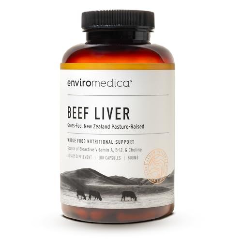 Enviromedica Grass Fed Beef Liver Capsules - Freeze Dried Liver Supplement for Men &amp; Women with Preformed Vitamin A, Pastured &amp; Grassfed New Zealand Bovine Beef Organ Meat,180 Pills
