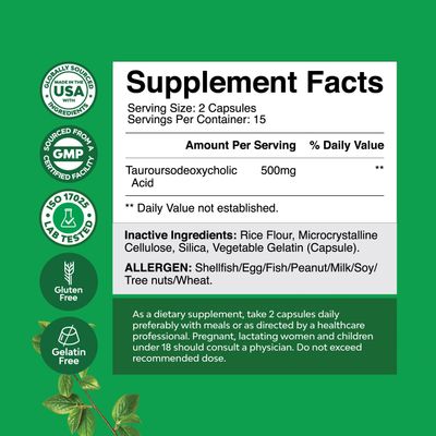 Advanced Bile Salt TUDCA Supplement - Extra Strength TUDCA 500mg per Serving Bile Salts for Gallbladder Kidney and Liver Support - High Purity Tauro Ursodeoxycholic Acid Liver and Gallbladder Cleanse