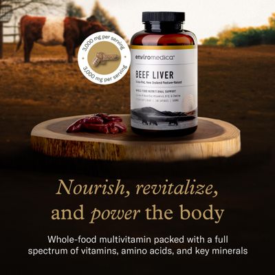Enviromedica Grass Fed Beef Liver Capsules - Freeze Dried Liver Supplement for Men &amp; Women with Preformed Vitamin A, Pastured &amp; Grassfed New Zealand Bovine Beef Organ Meat,180 Pills