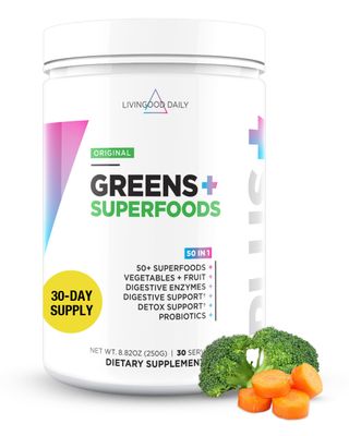Livingood Daily Greens &amp; Superfood Powder, Super Greens for Gut Health, Green Juice Powder with Spirulina, Chlorella, and Digestive Enzymes, Probiotics for Digestive Support, Original Flavor, 30 Srvgs