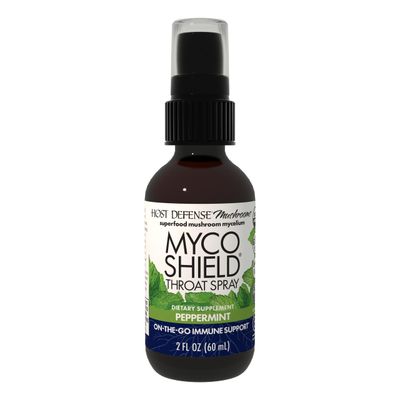 Host Defense MycoShield Throat Spray - Immune Health Support - Dietary Mushroom Supplement with Chaga, Reishi, Turkey Tail &amp; More - On-The-Go Immune Support - Peppermint, 2 fl oz 142 Servings