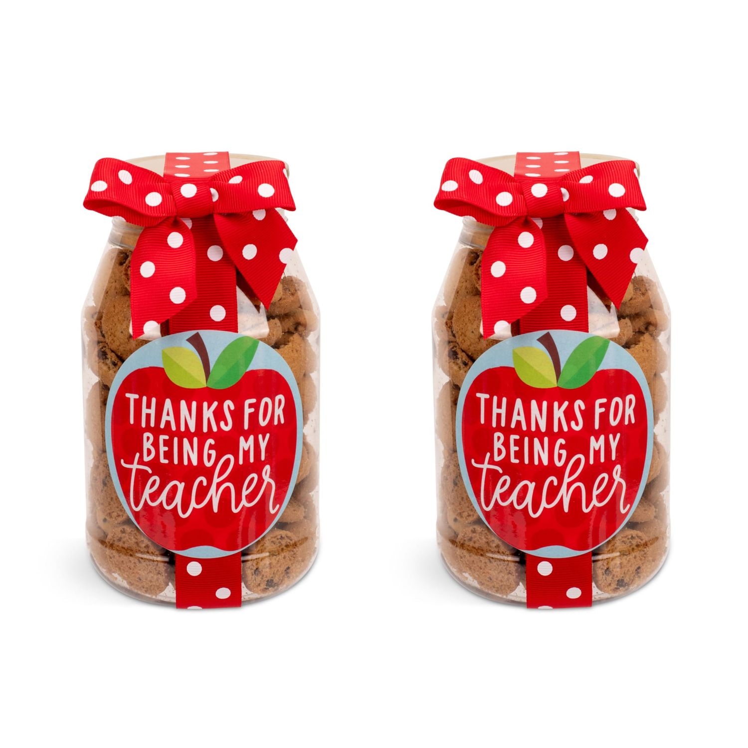 100 North Oh Sugar Sweets Thanks For Being My Teacher - RedWhite Ribbon 10 Ounce Plastic Quart Jar Mini Chocolate Chip Cookies; 2-Pack