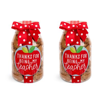 100 North Oh Sugar Sweets Thanks For Being My Teacher - RedWhite Ribbon 10 Ounce Plastic Quart Jar Mini Chocolate Chip Cookies; 2-Pack