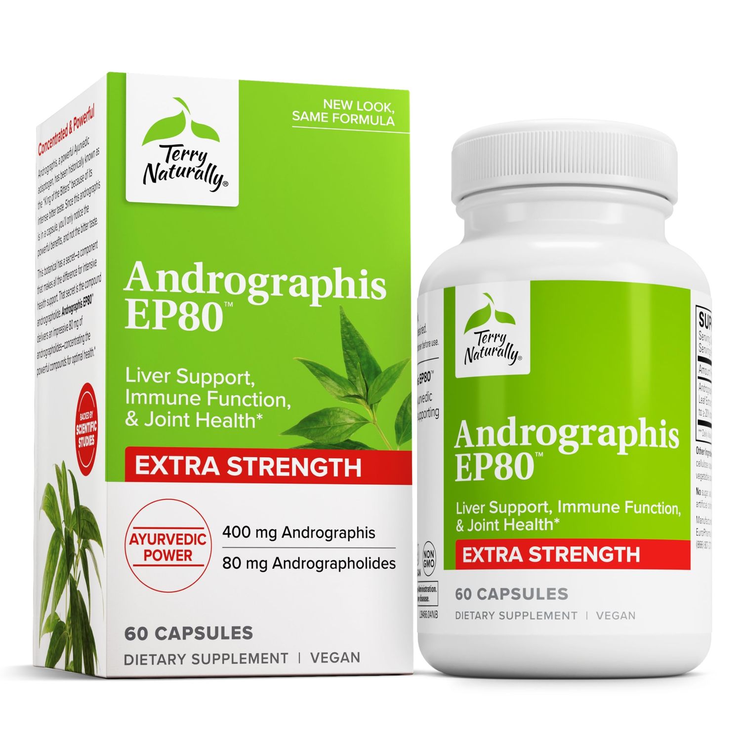 Terry Naturally Andrographis EP80 Extra Strength - Brain Health &amp; Immune Support - Joint Health Supplement to Aid Mobility - Vegan Adaptogen Supplement for Energy &amp; Liver Support - 60 Capsules