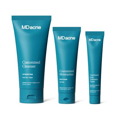 MDacne 3 Step Benzoyl Peroxide Acne Treatment Kit - Benzoyl Peroxide Cream 2.5, Salicylic Acid Cleanser, Niacinamide Moisturizer - Medicated Plant-Based Kit for Adult &amp; Teen Acne, 30 Day Acne Kit