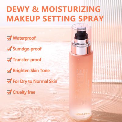 UCANBEMAKEUP Dewy Makeup Setting Spray Kit-7 Fl oz Hydrating Illuminating Finishing Spray Lightweight Face Mist All Day Long Make up Fixer 2PCS Sponge Puff, Hydrate Skin for a Bright Look