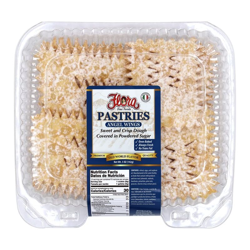 Flora Angel Wings Pastries - Italian Sweet Crisp Dough Cookies with Powdered Sugar - 5 oz Pack