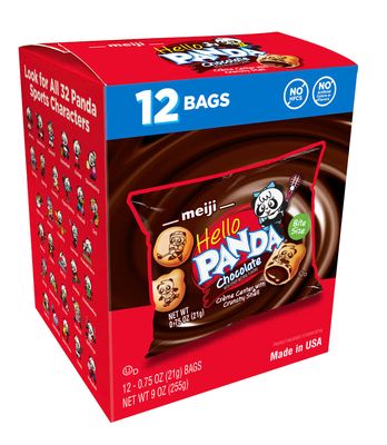 MEIJI Hello Panda Cookies, Chocolate Creme Filled - 8 Boxes of 12 Count, 0.75oz Bags - Bite Sized Cookies with Fun Panda Sports