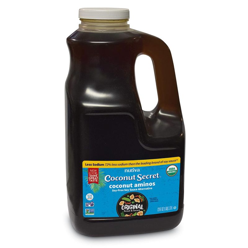 Coconut Secret, Organic Liquid Coconut Aminos, 128 fl oz, All-Purpose Seasoning Sauce &amp; Marinade, Soy-Free Soy Sauce Alternative, Low Sodium, Low Glycemic, Vegan &amp; Gluten Free Stir Fry Sauce