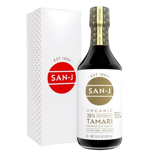 San-J - Organic Gluten Free Tamari Soy Sauce with 25 Less Sodium - Specially Brewed - Made with 100 Whole Soy - 20 oz. Bottle