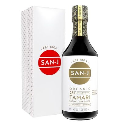 San-J - Organic Gluten Free Tamari Soy Sauce with 25 Less Sodium - Specially Brewed - Made with 100 Whole Soy - 20 oz. Bottle
