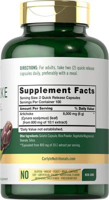 Carlyle Artichoke Leaf Extract 8000mg 200 Capsules Non-GMO &amp; Gluten Free Herbal Supplement
