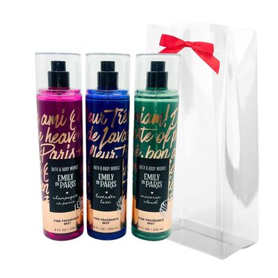 Bath &amp; Body Works EMILY IN PARIS Collection - Champagne in Paris, Lavender Luxe, Macaron Cloud Fine Fragrance Mist 3-piece bundle with a Red Bow for Holidays - Full Size