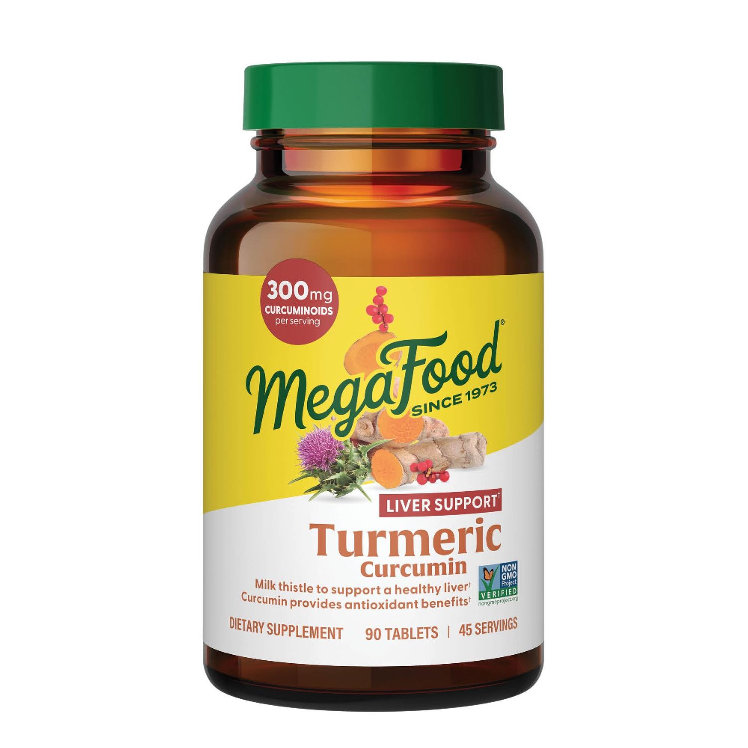 MegaFood Turmeric Curcumin Extra Strength - Liver Support - Turmeric Curcumin with Black Pepper and Milk Thistle Extract - Vegan - Made Without 9 Food Allergens - 90 Tabs 45 Servings