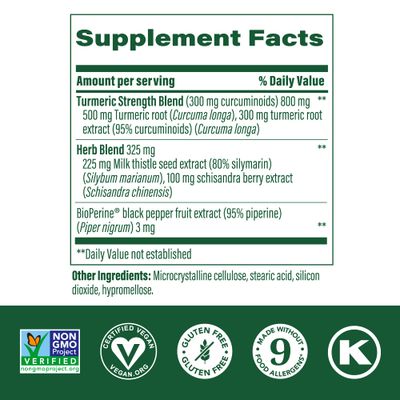 MegaFood Turmeric Curcumin Extra Strength - Liver Support - Turmeric Curcumin with Black Pepper and Milk Thistle Extract - Vegan - Made Without 9 Food Allergens - 90 Tabs 45 Servings
