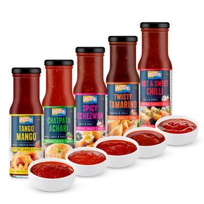 Ashoka Dipping Sauce Variety Pack Vegan Kosher Certified No Artificial Colors Gluten-Free Sampler Pack for Steak, Shrimp, Ribs, Veggies &amp; Chicken, Great for the Outdoors Pack of 5