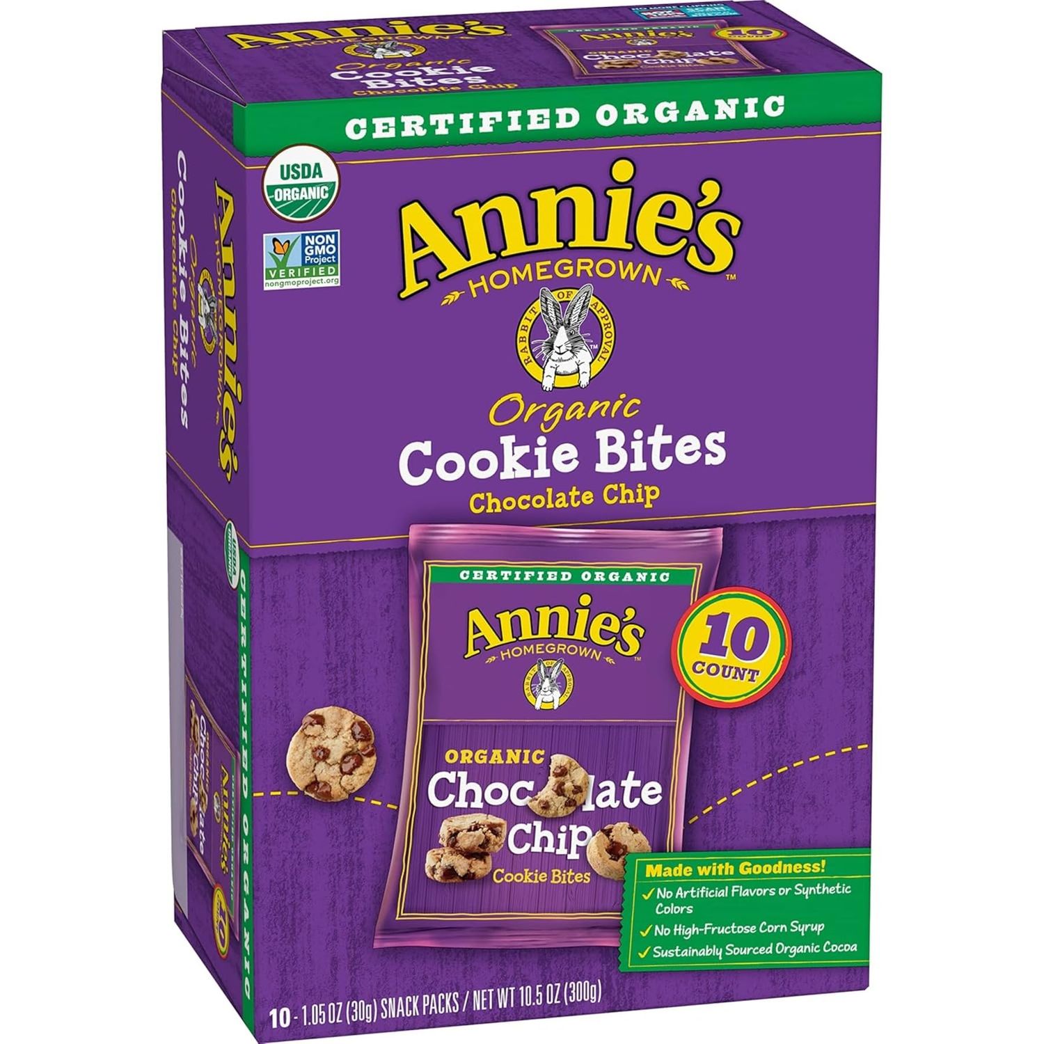 Annie&#39;s Organic Chocolate Chip Cookie Bites, 10 Pouches, 10.5 oz