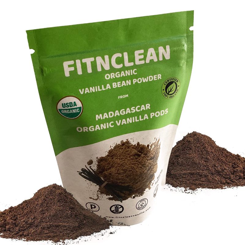 1oz Organic Madagascar Vanilla Bean Powder. Certified USDA Organic. Ground whole Gourmet Pods by FITNCLEAN VANILLA Raw Natural Pure Unsweetened No Additives NON-GMO
