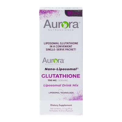 Aurora Nutrascience Nano-Liposomal Glutathione, Grape Powdered Drink Mix Immune &amp; Antioxidant Gut Health Support Supplement, 750 mg per Serving, Non-GMO, Sugar-Free, 10 Single Serve Packets