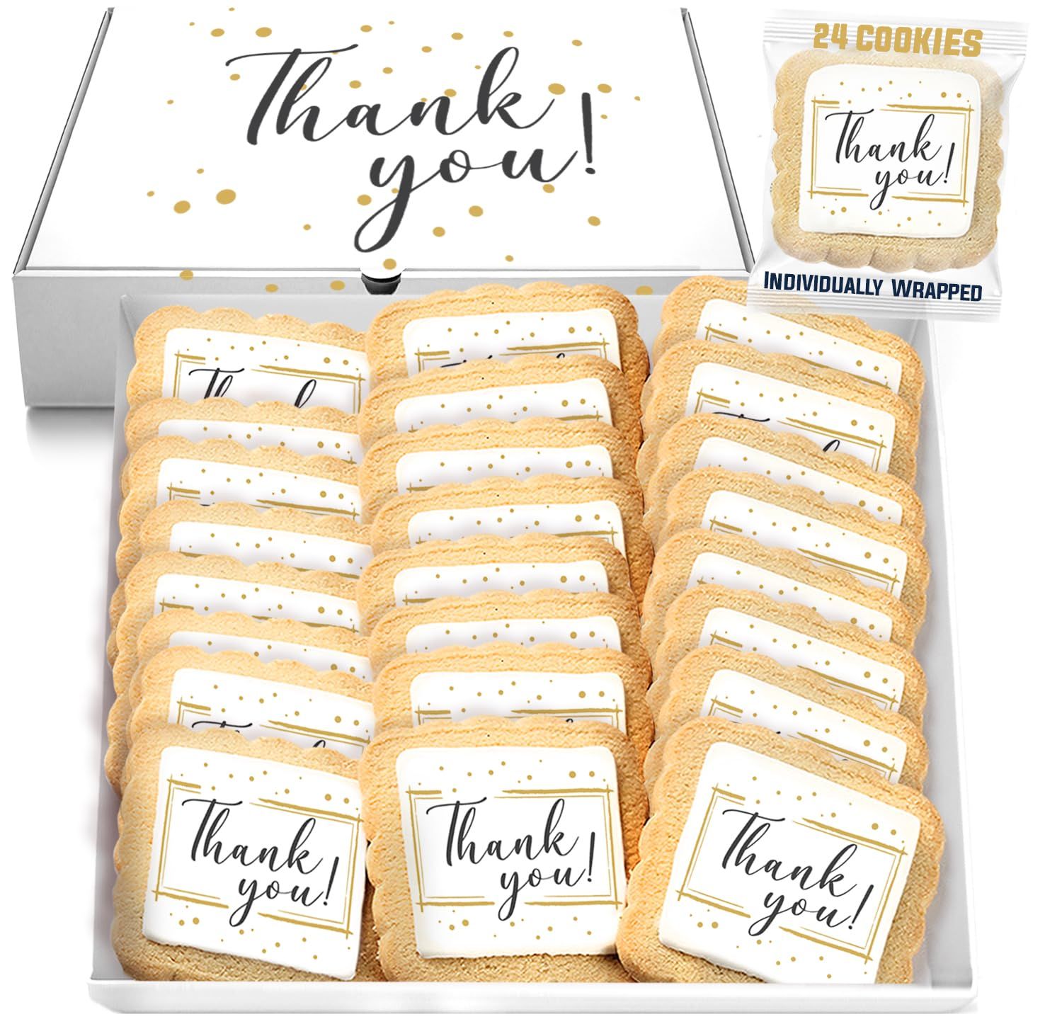Thank You Cookies Gold Black Elegant Classy Appreciation Treats Party Favors Gift Basket for Teachers Employees Nurses 24 Pack Individually Wrapped
