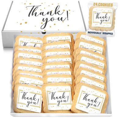 Thank You Cookies Gold Black Elegant Classy Appreciation Treats Party Favors Gift Basket for Teachers Employees Nurses 24 Pack Individually Wrapped
