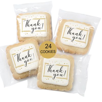 Thank You Cookies Gold Black Elegant Classy Appreciation Treats Party Favors Gift Basket for Teachers Employees Nurses 24 Pack Individually Wrapped