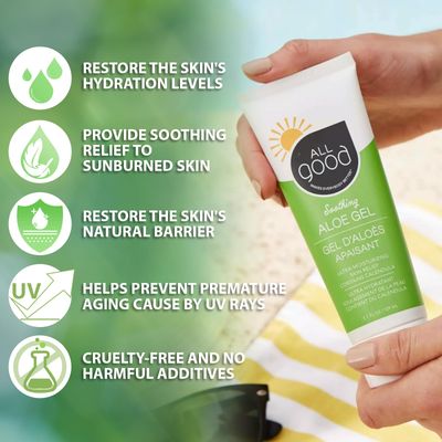 All Good Aloe Vera Gel After Sun Lotion, Sunburn, Skin Repair Moisturizing Organic Aloe for Skin Relief Hydrating Hyaluronic Acid, Niacinamide Vitamin B-3 Non GMO, Vegan 3.7 oz 2-Pack