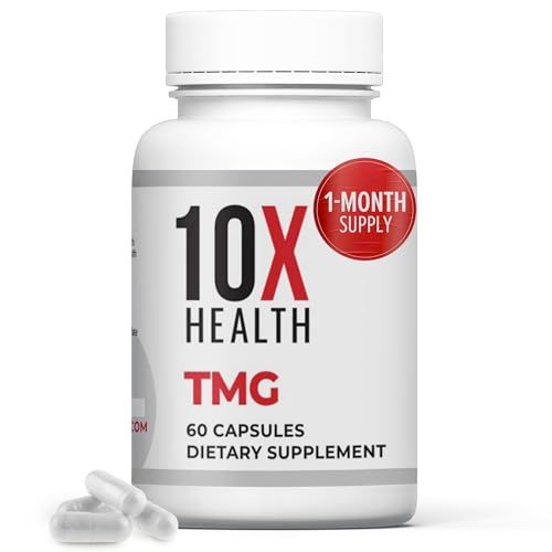 10X Health TMG Supplements - Trimethylglycine Supplement for Liver Support, Heart Wellness, Energy, Regulate Homocysteine Levels with Betaine Anhydrous - Non-GMO &amp; Gluten-Free - 60 Capsules