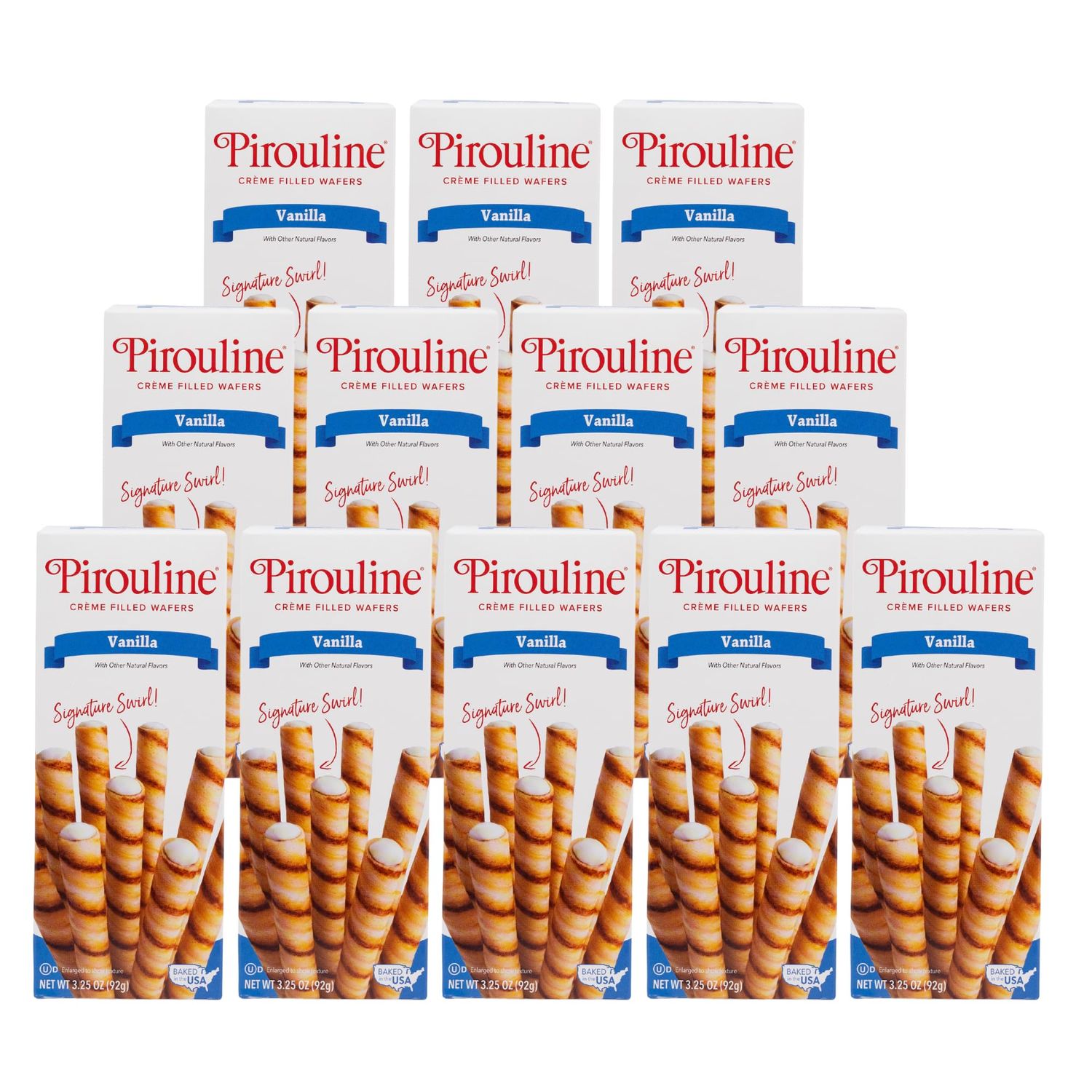 Pirouline - Vanilla Rolled Wafers - Rolled Wafer Sticks, Creme Filled Wafers, Rolled Cookies for Coffee, Tea, Ice Cream, Snacks, Parties, Gifts, Birthdays - 3.25oz Carton 12 Pack