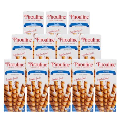 Pirouline - Vanilla Rolled Wafers - Rolled Wafer Sticks, Creme Filled Wafers, Rolled Cookies for Coffee, Tea, Ice Cream, Snacks, Parties, Gifts, Birthdays - 3.25oz Carton 12 Pack