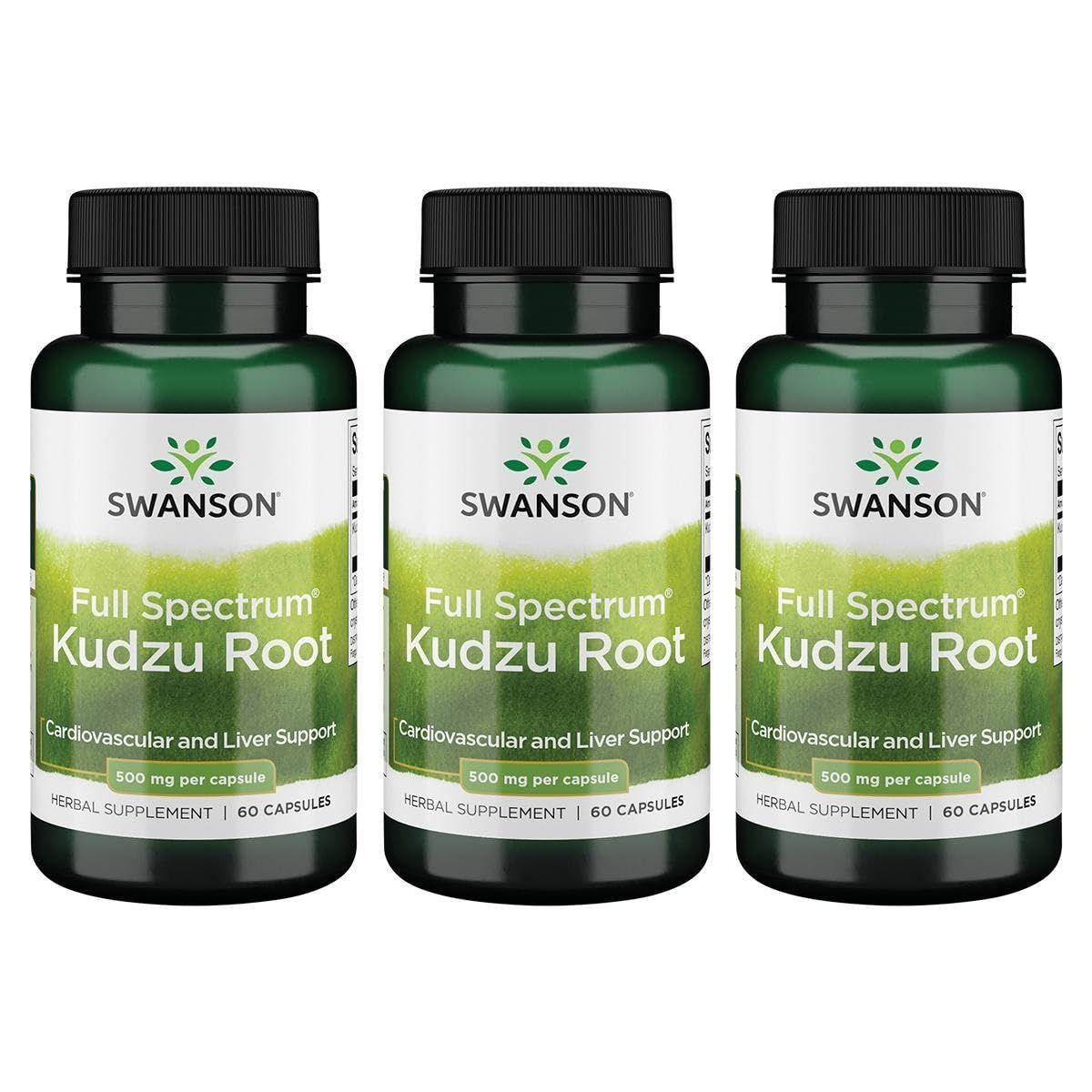 Swanson Full Spectrum Kudzu Root - Herbal Supplement Supporting Heart Health &amp; Liver Health - May Support Healthy Blood Pressure &amp; Cholesterol Levels - 60 Capsules, 500mg Each 3 Pack