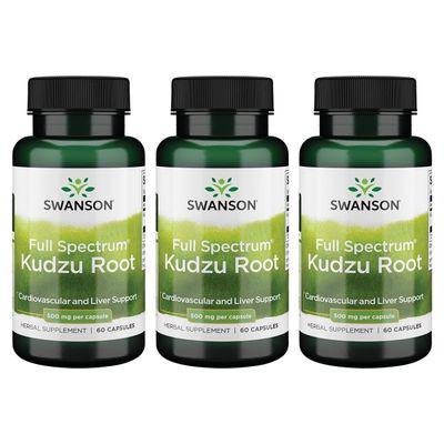 Swanson Full Spectrum Kudzu Root - Herbal Supplement Supporting Heart Health &amp; Liver Health - May Support Healthy Blood Pressure &amp; Cholesterol Levels - 60 Capsules, 500mg Each 3 Pack
